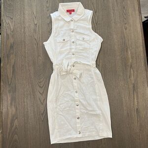 NWOT Guess Los Angeles Linen Blend White Collared Utility Tie Waist Dress Sz M